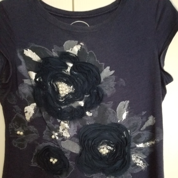 2 for $25 INC Navy Blue Embellished T Shirt - Picture 2 of 5